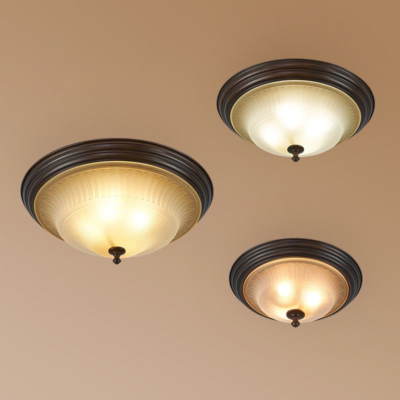 20" Wide Classic Bowl Flush Mount with Glass Shade Bronze Flush Ceiling Light for Bedroom