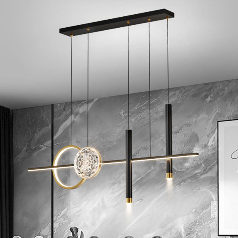 Nordic Linear Island Chandelier Light Metal Dinning Room LED Island Lightture en or-noir