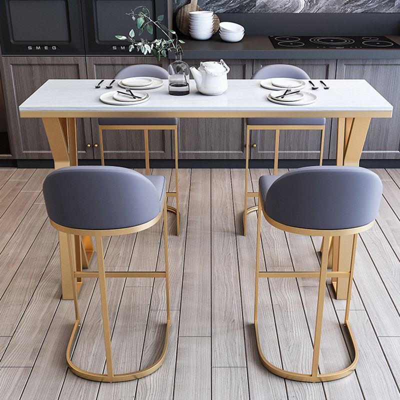 Glam Marble Counter Table with Rectangle Table Top Gold Double Pedestal Table - 42" H