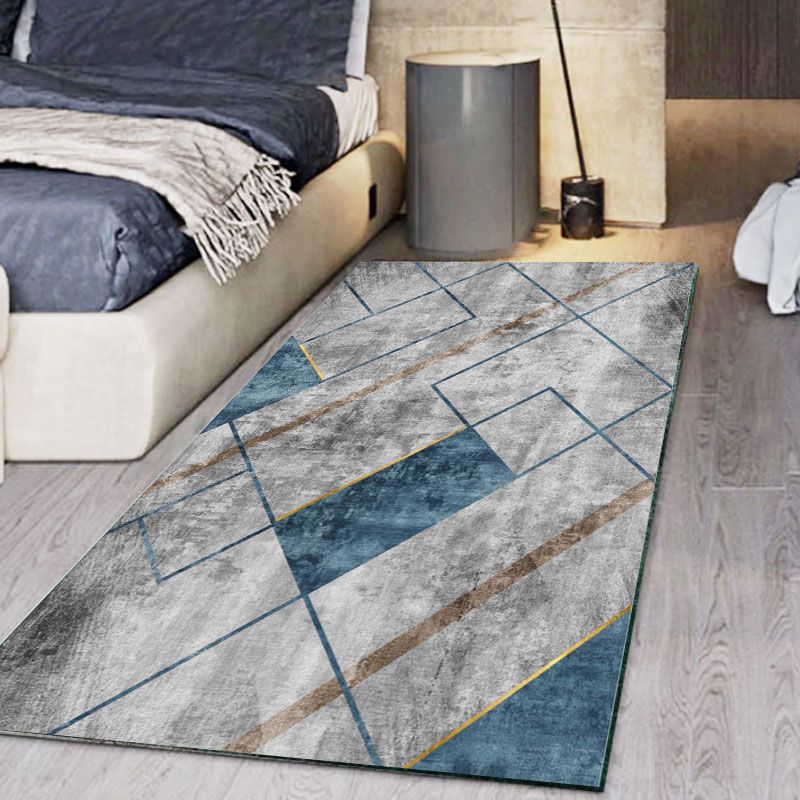 Blauwe woonkamer vloerkleed geometrisch patroon polyester gebied tapijt vlek resistent tapijt