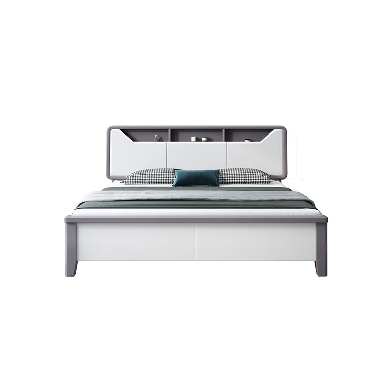 Modern White Rubberwood Standard Bed with Rectangular Headboard