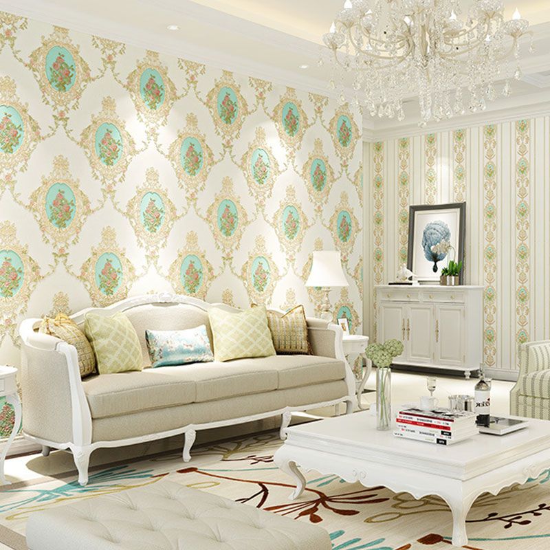 33' x 20.5" Wallpaper European Retro 3D Visual Blossoming Flower Non-pasted Wall Art in Pastel Color