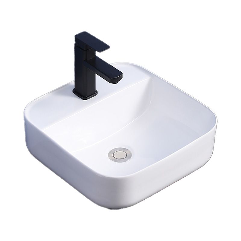 Modern Bathroom Sink Ceramic Rectangular White with Single Faucet Hole Vessel Sink