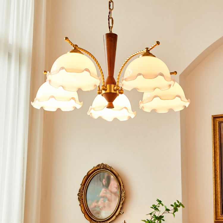 Wood Japanese Style Chandelier Gold Hanging Light with Metal for Restaurant