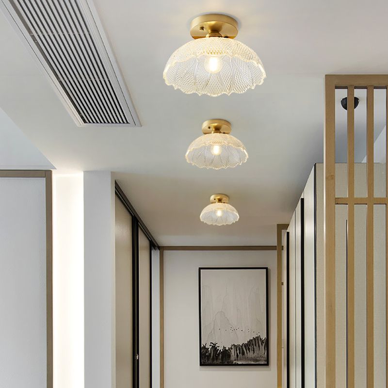 Modern Ceiling Light 1-Light Copper Ceiling Mount Light with Glass Shade for Aisle