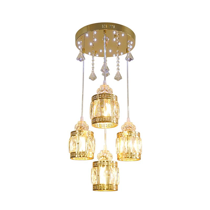 Lampada a cilindri a cilindri in oro a 4 lampadine minimalista con tonalità cristallina