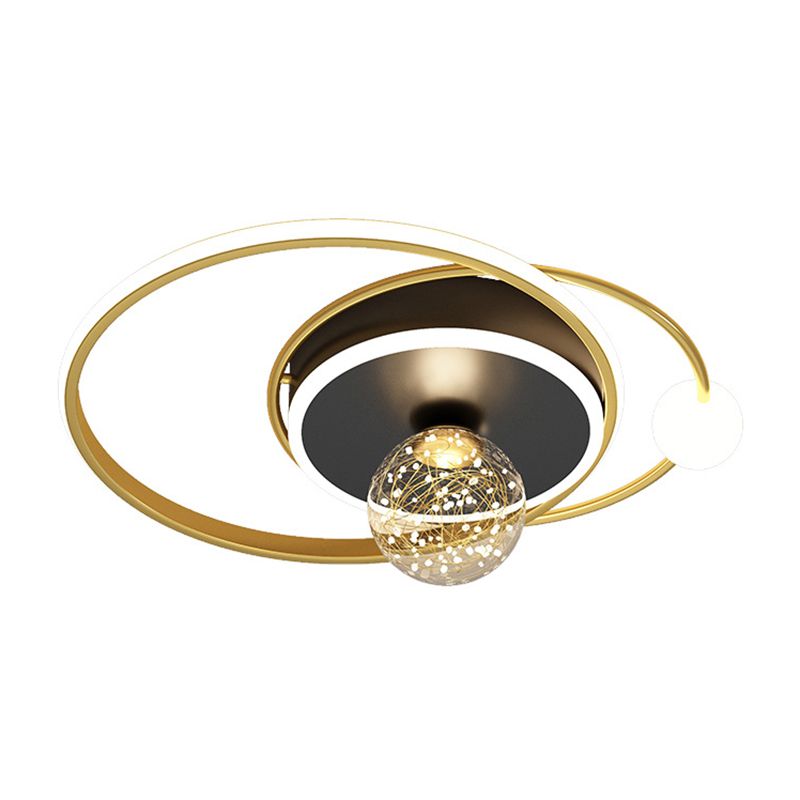 1-Light Black Gold Flush Mount Metal LED Minimalism Ceiling Light Fixture for Bedroom