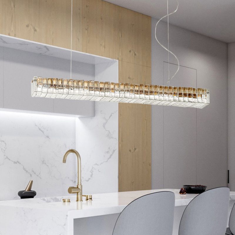 Modern Dining Chandelier Pendant Kitchen Dining Room Long Strip Crystal Hanging Lamp