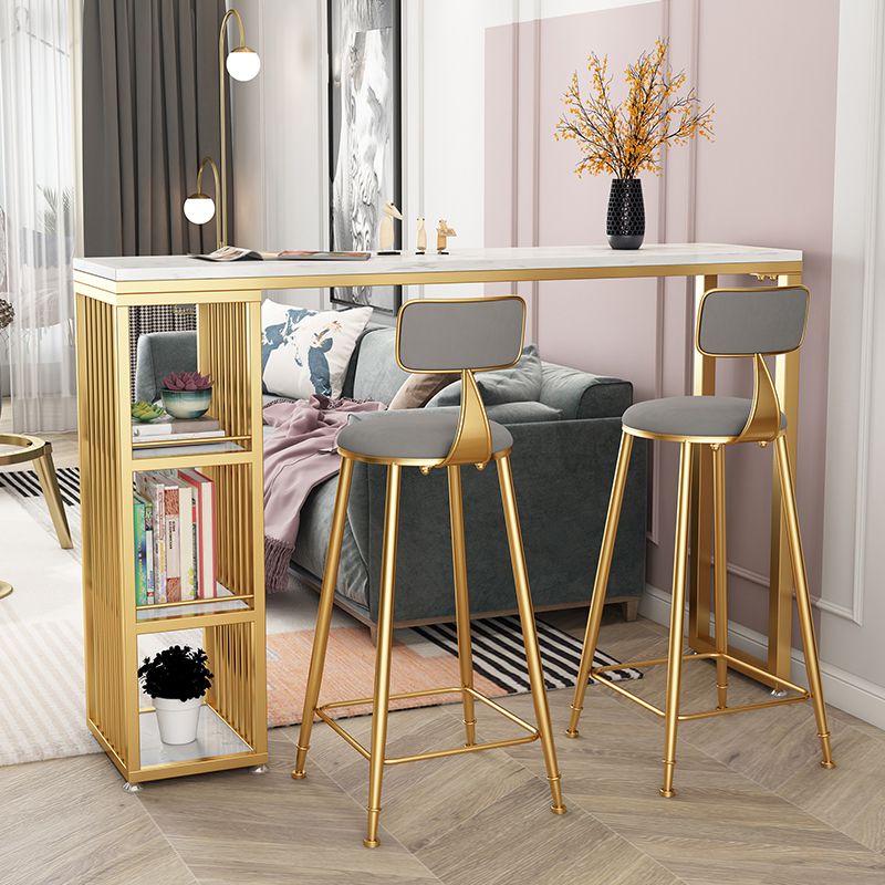 Glam Style Stone Bar Table Double pedestal Bar Dining Table for Living Room