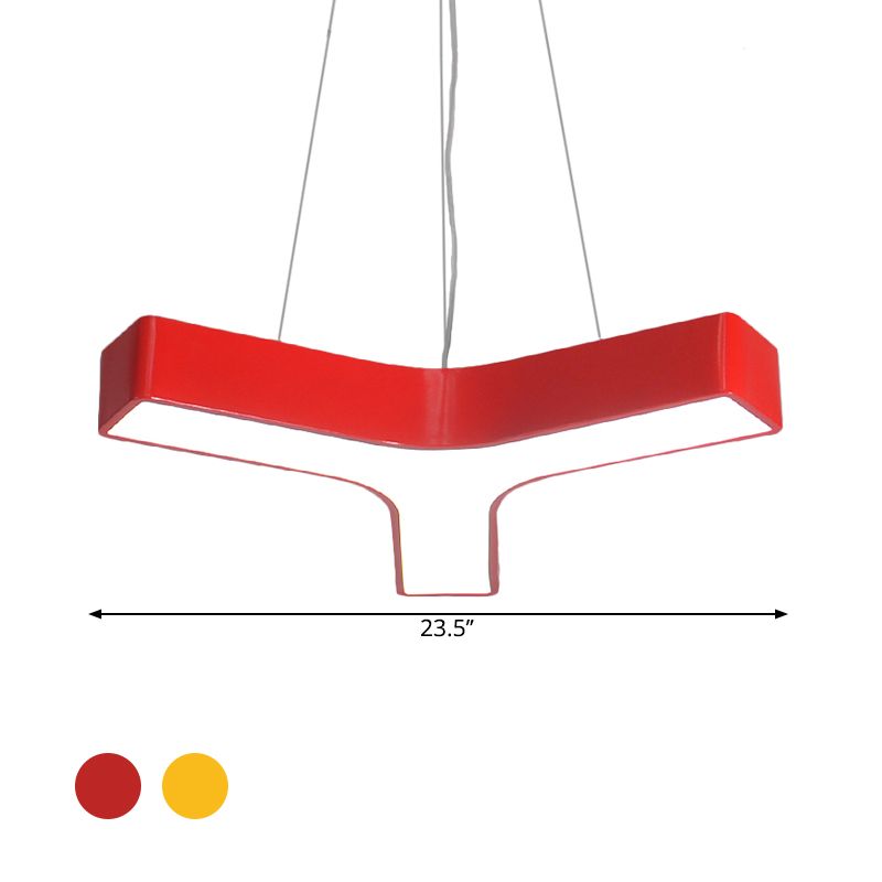 LED Kindergarten Chandelier Lamp Kids Red/Yellow Hanging Light Fixture with Y-Like Acrylic Shade