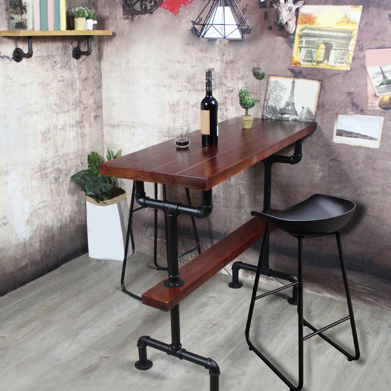 Industrial Metal and Wood Pub Table in Brown with Plastic Stools Set