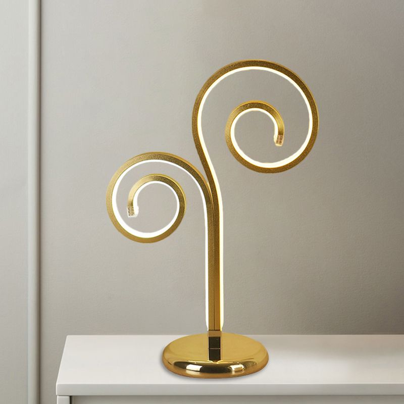 Metallic Swirling Nightstand Lamp Contemporary Black/White/Gold LED Desk Light with Circle Pedestal