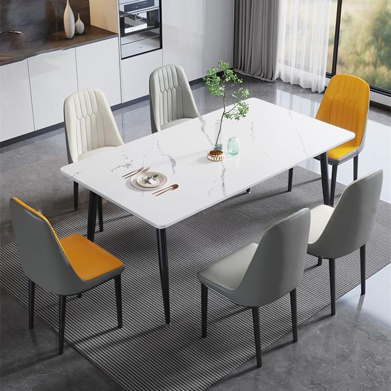 Stone Rectangle Industrial Table Standard Height Dining Table with 4 Legs