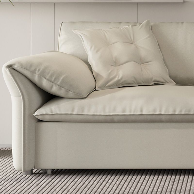 Contemporary Beige Futon Sleeper Sofa Bed with Solid Wood Storage