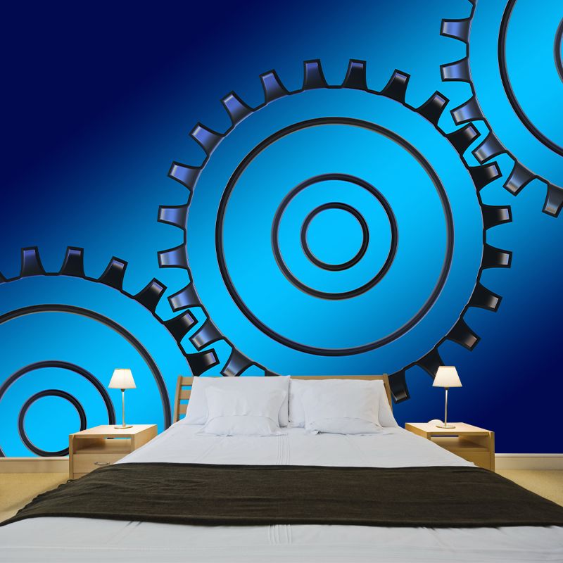 Gear Illustration Mural Wallpaper Stain-Resistant Wall Decor for Living Room