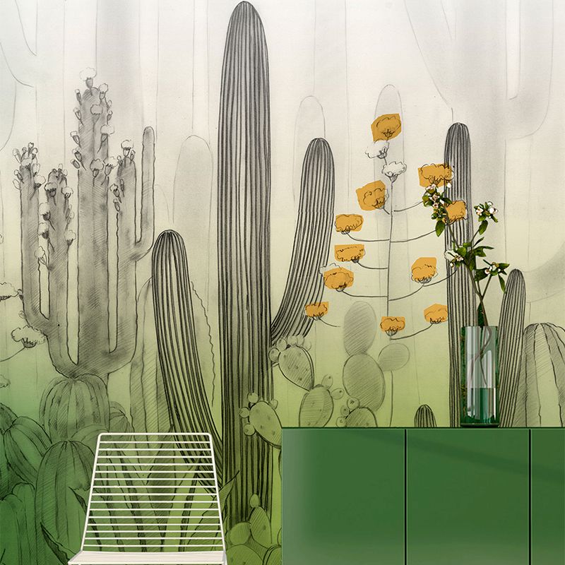Green Cactus Field Wallpaper Murals Water Resistant Wall Decor for Bedroom, Non-Woven