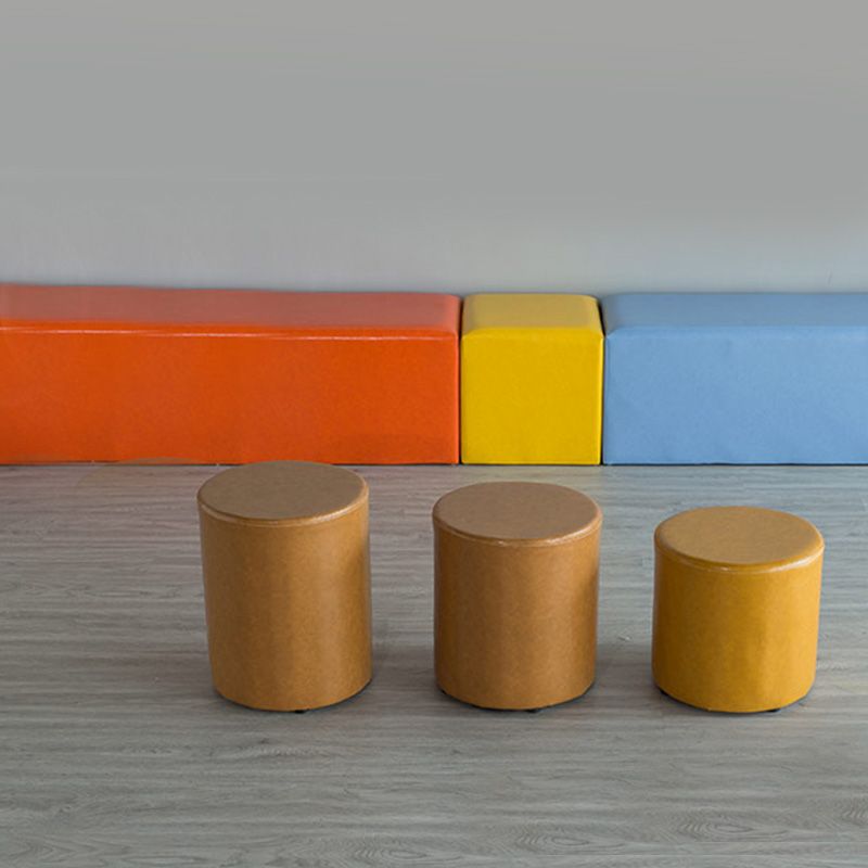 Modern Pouf Ottoman PU Leather Upholstered Solid Color Cylinder Shape Ottoman