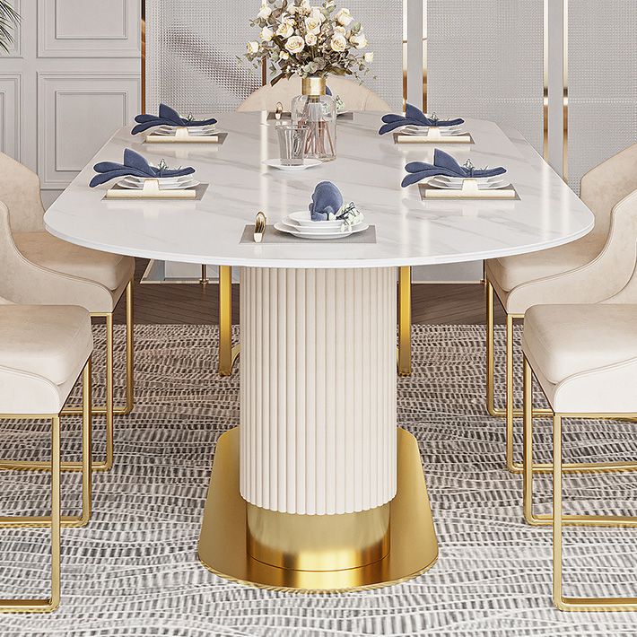 Traditional Luxury Dining Table Oval Sintered Stone Dining Table with Gold Frame