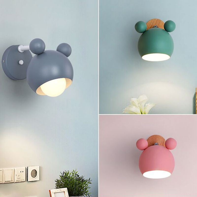 Modern Creative Globe Wall Lamp Wooden Macaron Wall Light with Wrought Iron Shade