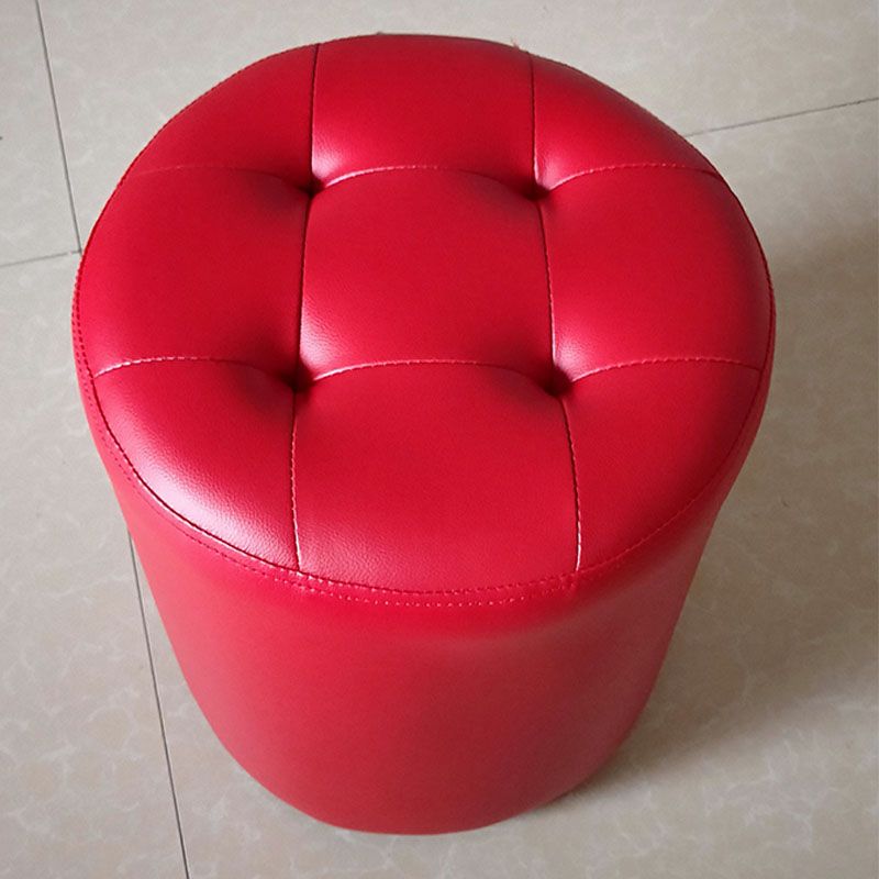 Modern Pouf Ottoman Genuine Leather Upholstered Tufted Solid Color Ottoman
