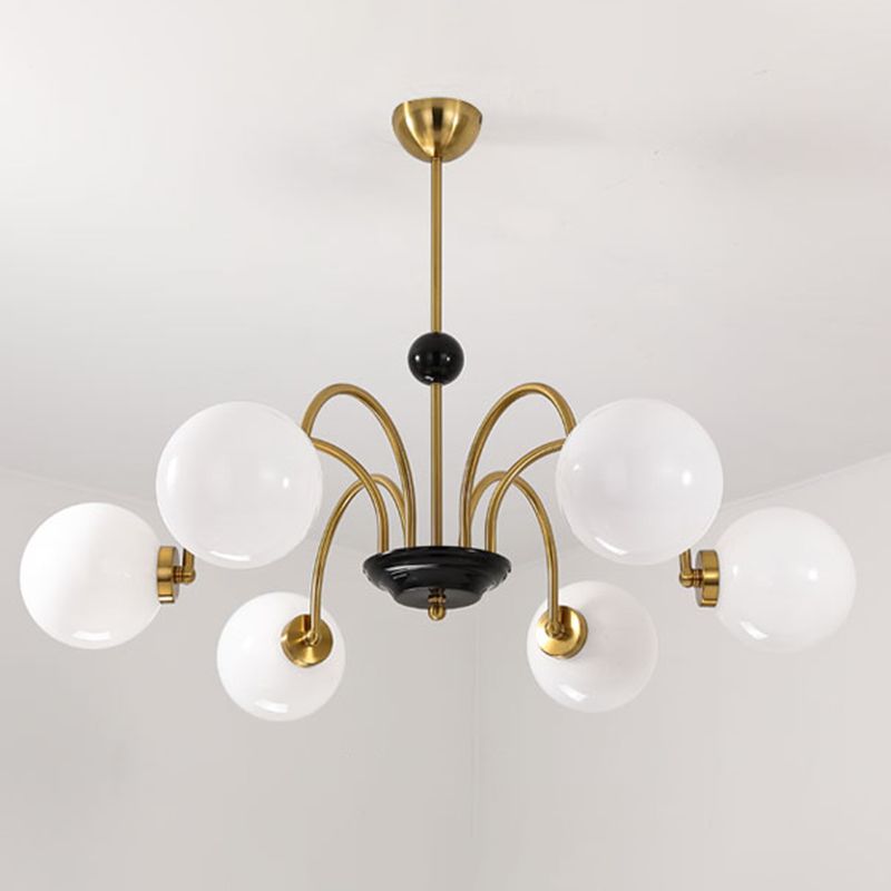 Modern Luxury Globe Hanging Lamp Electroplate Iron Pendant Light with White Glass Shade