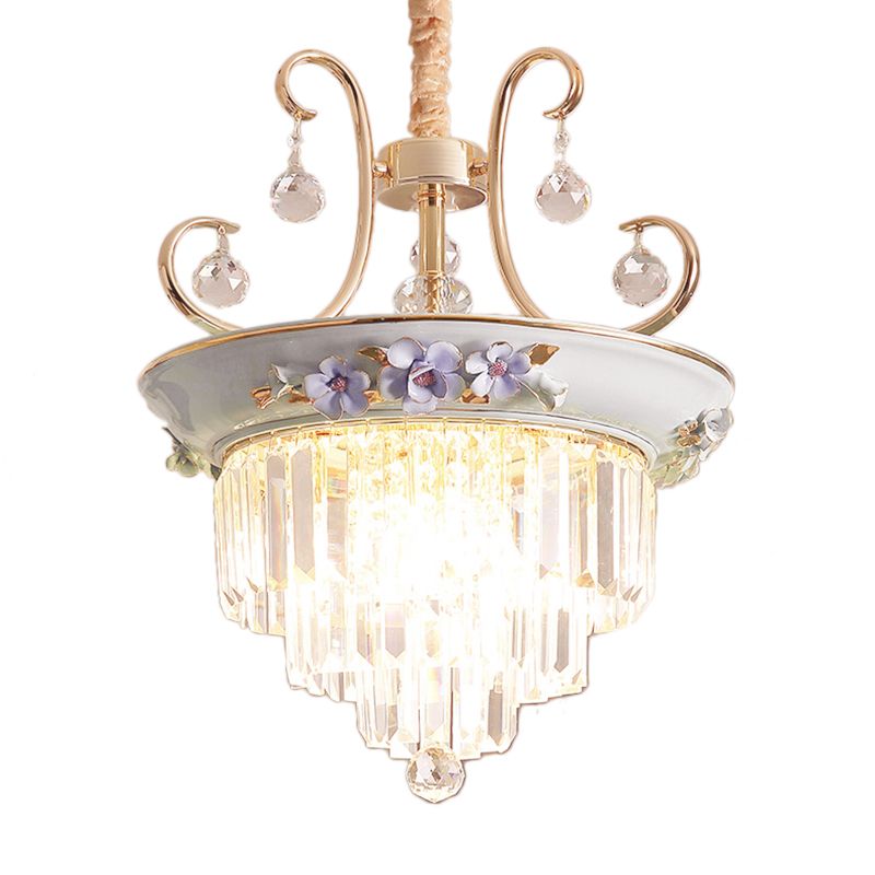 3 Bulbs Tiered Ceiling Chandelier Modernism Crystal Hanging Pendant Light in White/Green