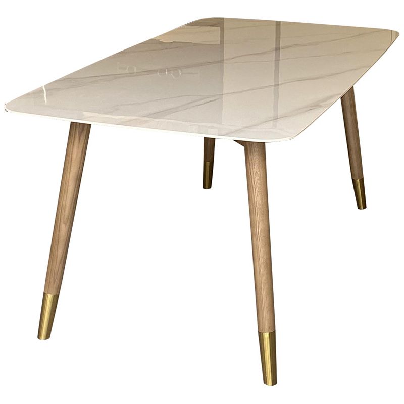 Mesa rectangular contemporánea de madera maciza mesa de comedor de piedra sinterizada con 4 patas