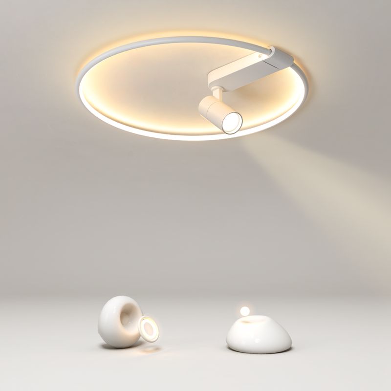 Ultra Modern Round Shape Led Flush Mount Acrylic Bedroom Ceiling Mount Light Fixture with 1 Spotlight