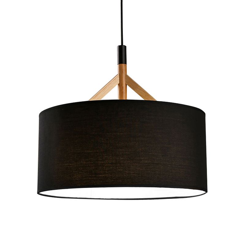 Modern Drum Pendant Light Fixture Fabric 1 Light Hanging Ceiling Light in White/Black
