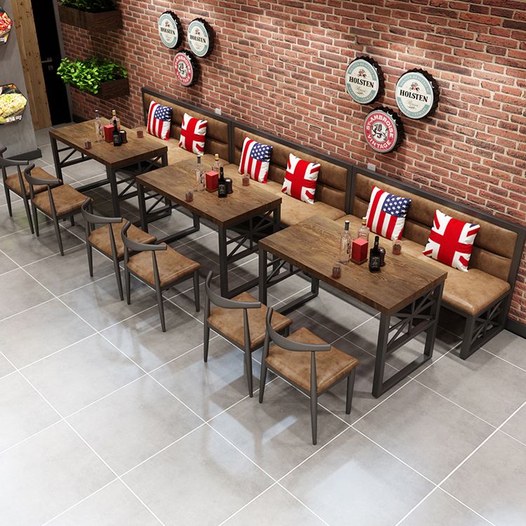 Industrial Solid Wood Dining Table Brown Rectangle Table with Black Frame for Dinning Room