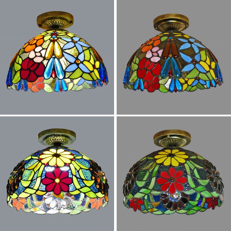 Tiffany Style Bowl Flush Mount Glass Ceiling Light 1 Light for Hallway
