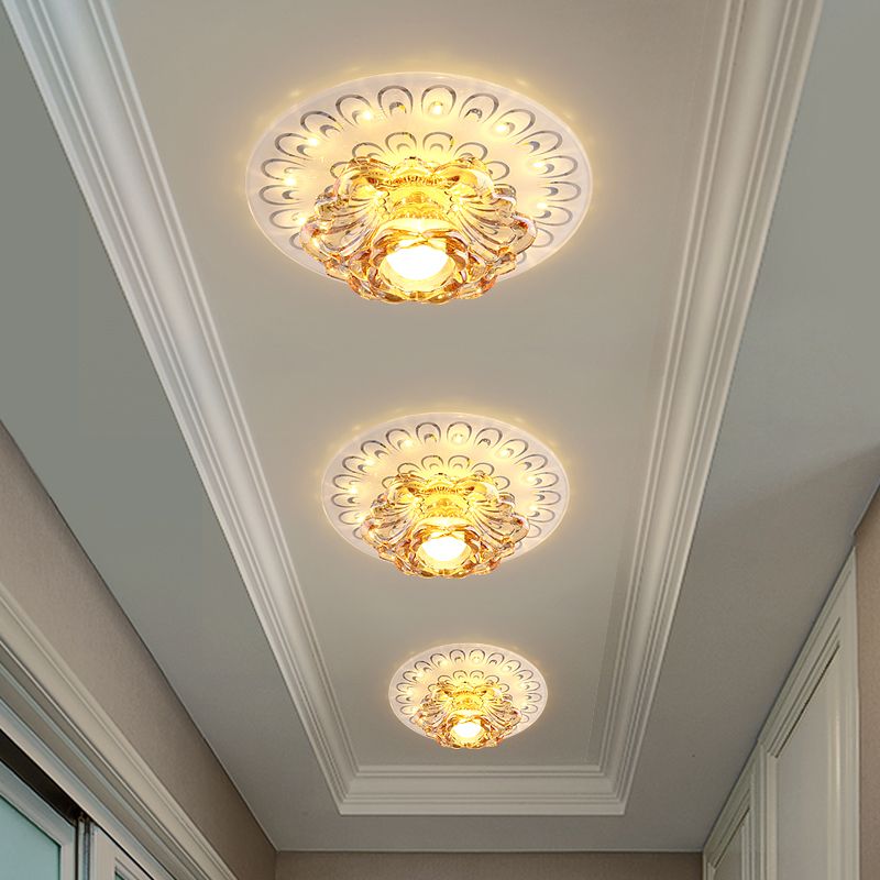 Flower LED-Deckenleuchte, moderne Gang-Unterputzleuchte aus hellbraunem Kristall in Weiß