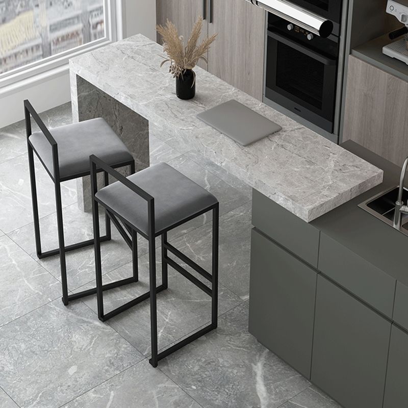 Modern Backrest Armless Counter Stool Iron Cafe Bar Stool with Velvet Cushion and Pedal