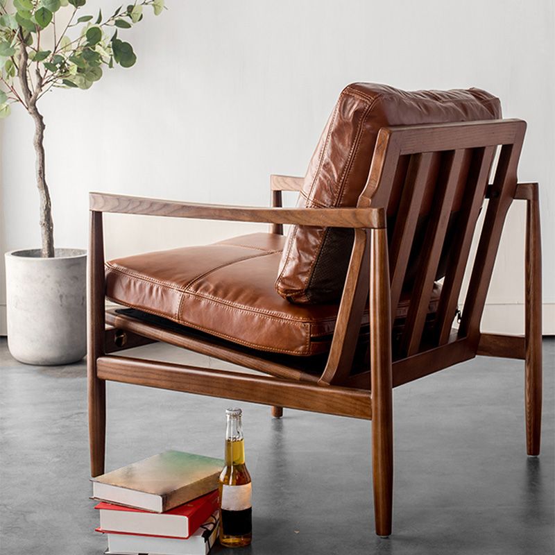 Contemporary Genuine Leather Accent Armchair Tufted Genuine Leather Arm Chair
