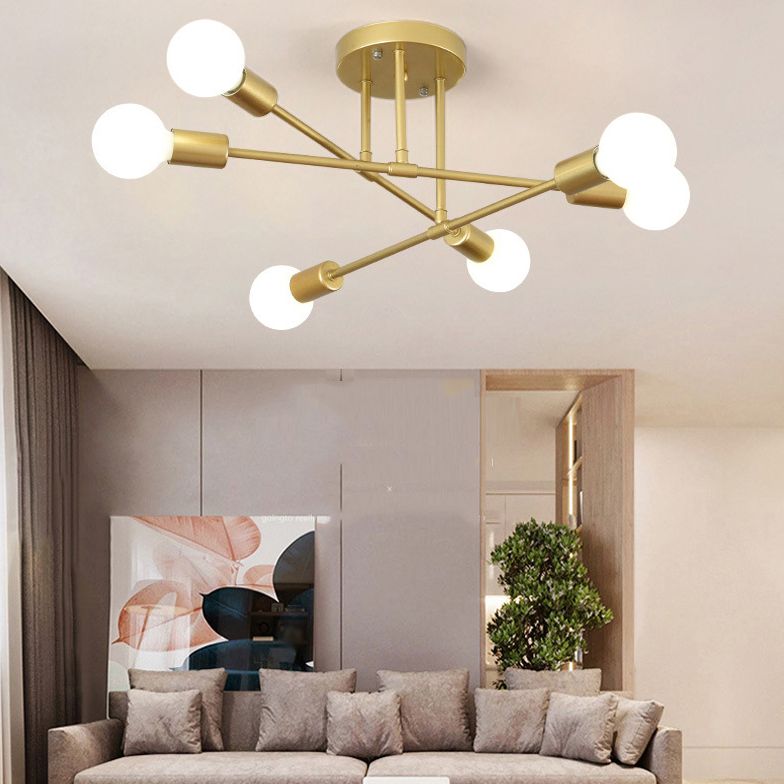 6-Light Semi Flush Ceiling Light in Industrial Vintage Style Sputnik Metal Flush Mount