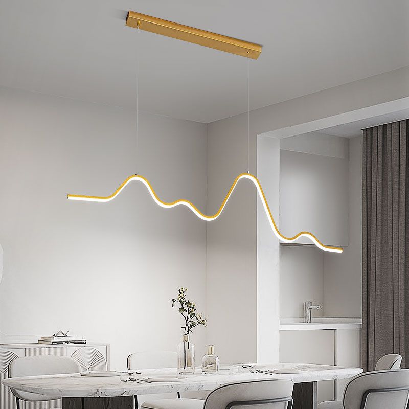 Creative Linear LED Island Lighting Fixture Modern Style Hanging Light for Dining Room