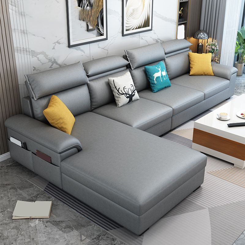 Modern Style Sofa Bed Solid Wood Frame Imitation Leather Built-in Armrest Sofa