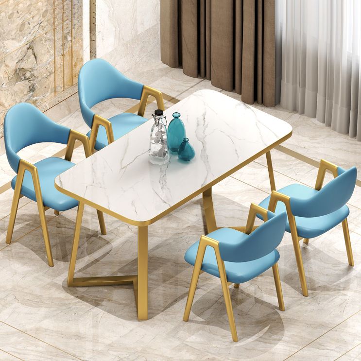 Standard Sintered Stone Top Dining Set with 2 Gold Metallic Legs for Dining Furniture