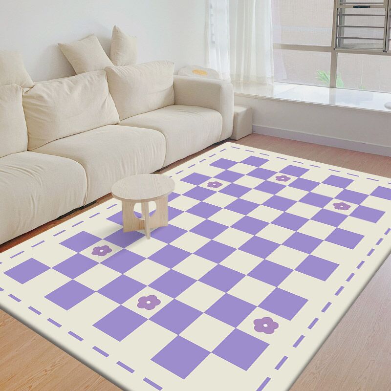 Modern Living Room Area Carpet Plaid Pattern Polyester Area Rug Stain Resistant Rug