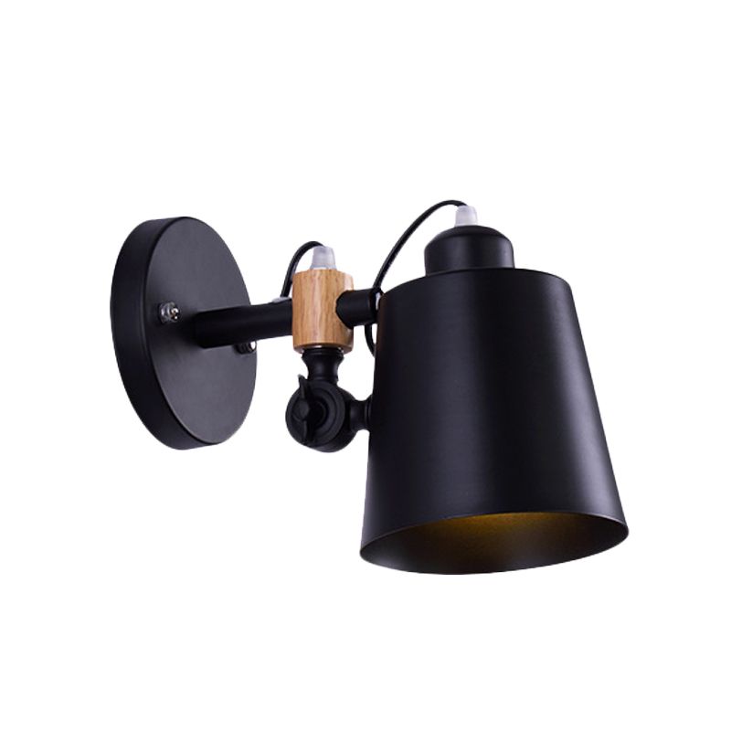 1 Head Barrel Wall Lamp Sconce Industrial White/Black Metal Wall Lighting with Adjustable Node