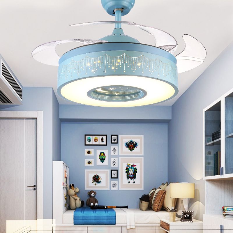 Creatieve cartoon sterrenhemel plafondventilator licht acryl kids slaapkamer semi -flush mount licht