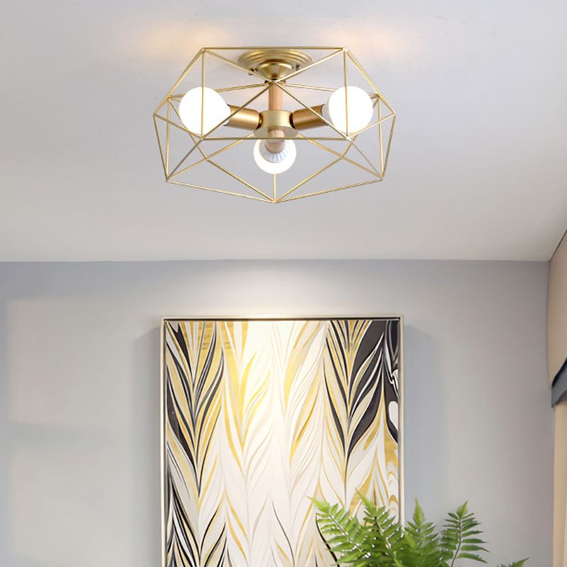 Geometric Flush Mount Ceiling Light Nordic Industrial Style Metal Ceiling Flush Mount for Bedroom
