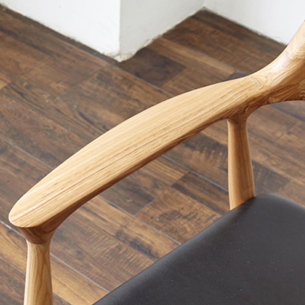 Contemporary Dining Side Chair Matte Finish Solid Wood Open Back Arm Chair