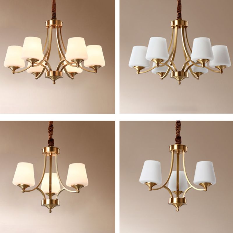 Gold Chandelier Light American Style Metal Glass Pendant Light for Living Room