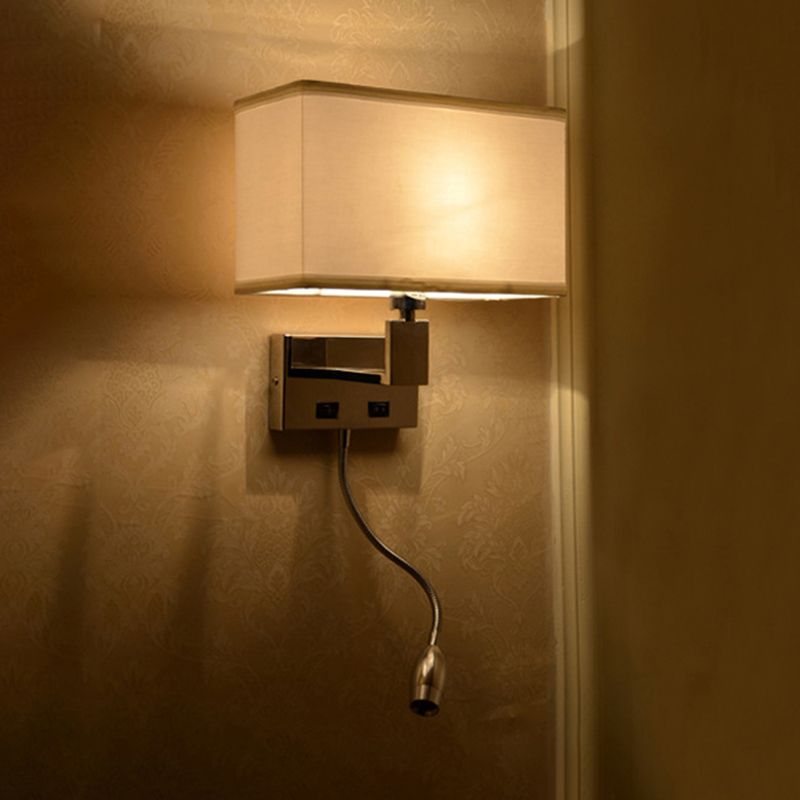 Rechthoekige wandbevestiging verlichting Moderne stof LED -wand SCONCE -verlichting in beige met spotlight