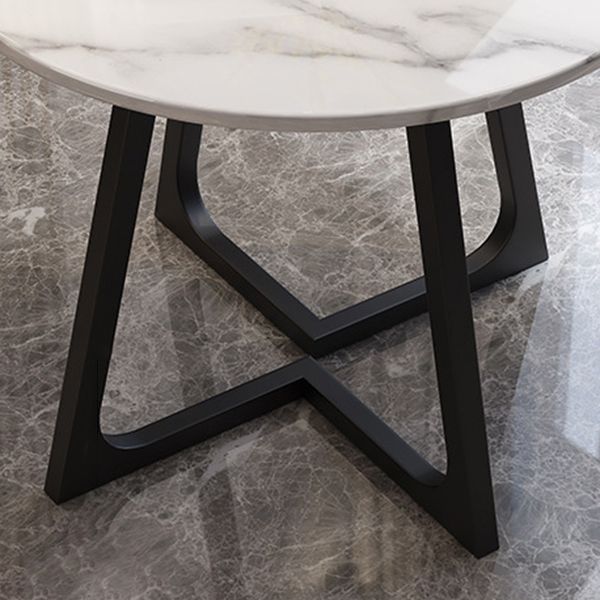 Round Stone Top Table Contemporary Style Steel Base Dining Table