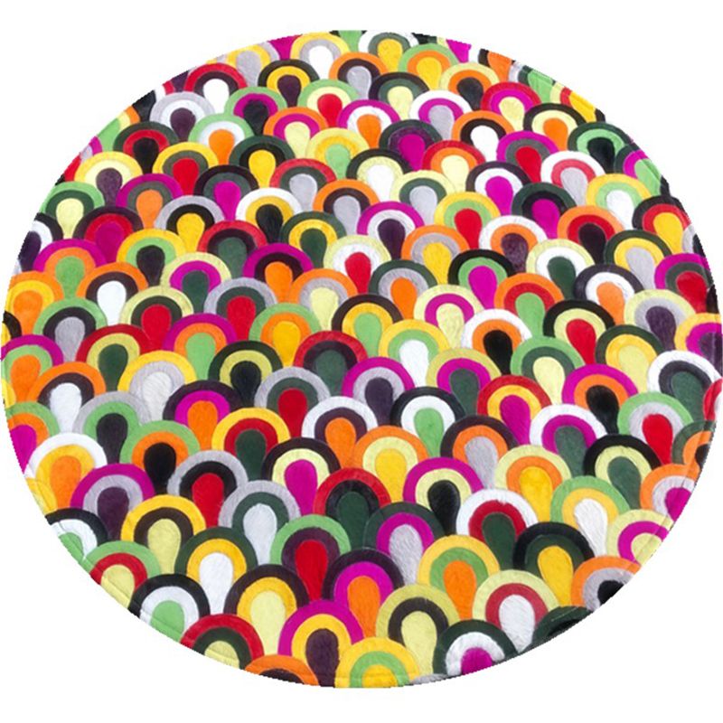 Modern Living Room Rug Multicolor Geo Patterned Rug Cowhide Pet Friendly Stain-Resistant Carpet