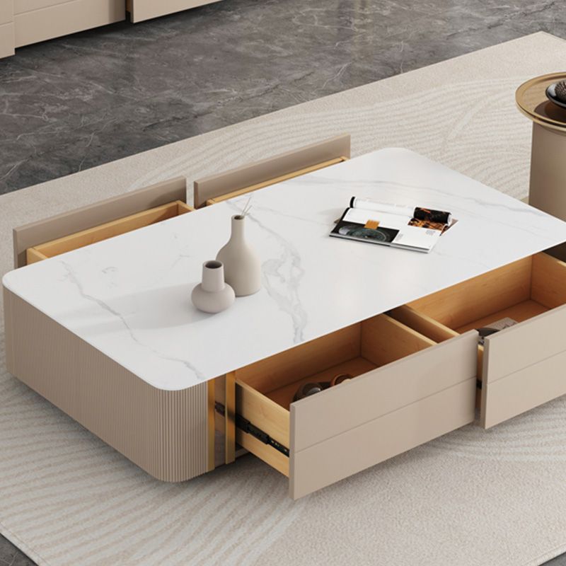 Slate Rectangular Coffee Table White Coffee Table Set with Drawer