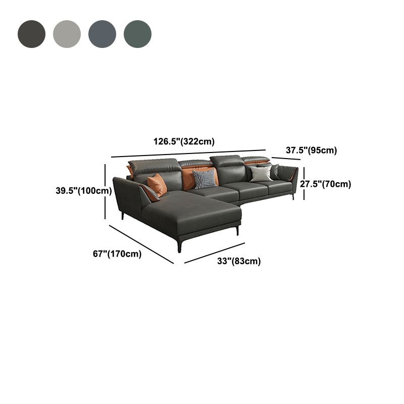 Contemporary Faux Leather Sectional with Pillow Back for 4 People