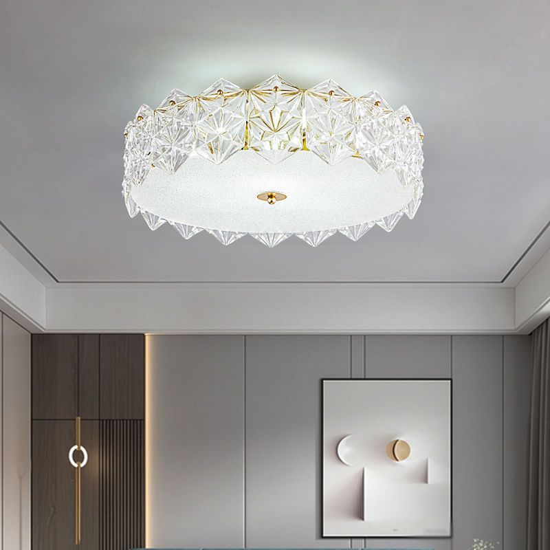 Modern Drum Flush Mount Lighting Crystal Multiple-Light Ceiling Lighting
